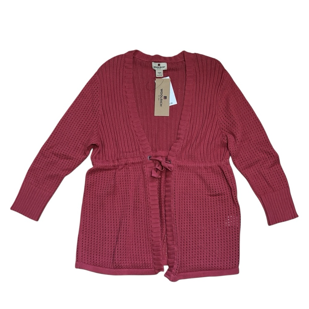 WOOLRICH Odella Soft Ruby Tie Front Cardigan Sweater - size L NWT‎